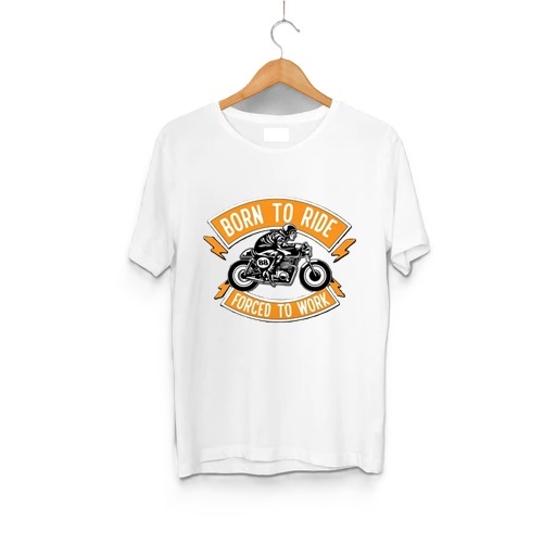 Born To Ride Forced To Work Pollycotton T Shirt for Men White