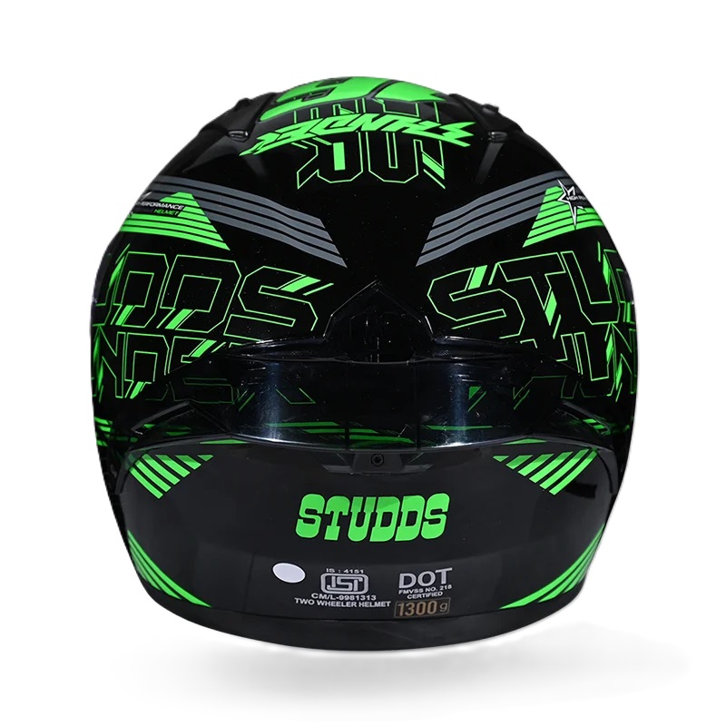 Studds Thunder D11 BLACK N3 Black Green Full Face Helmet