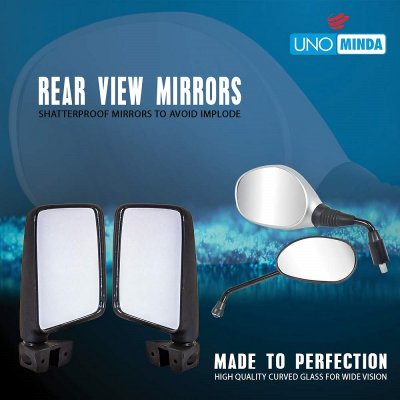 Uno Minda RV-6002R Shatterproof Glass Rear View Mirror Chrome Finish Right Hand For Royal Enfield Classic