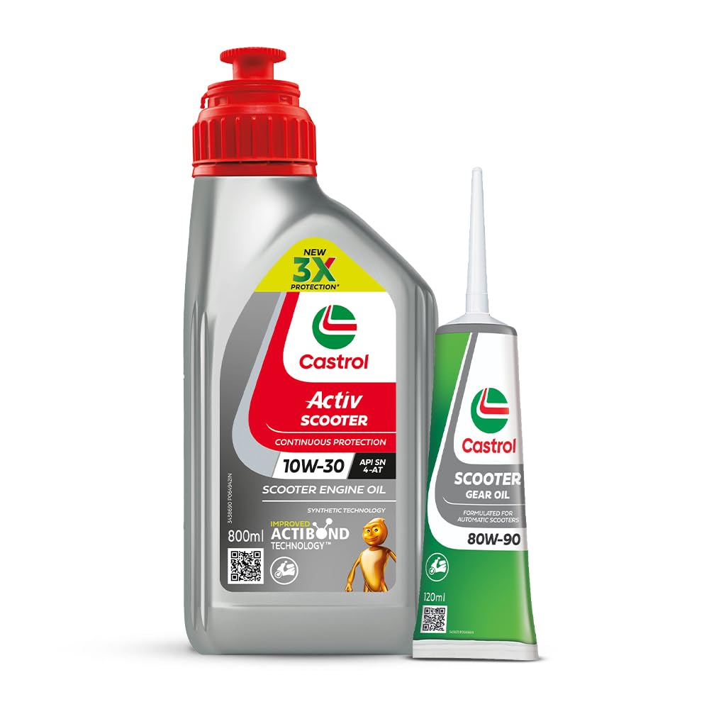 Castrol Activ Scooter 4T 10W-30 Engine Oil (800ml) with 80W-90 Gear Oil (120ml) Combo - SKU: CAS4TEO