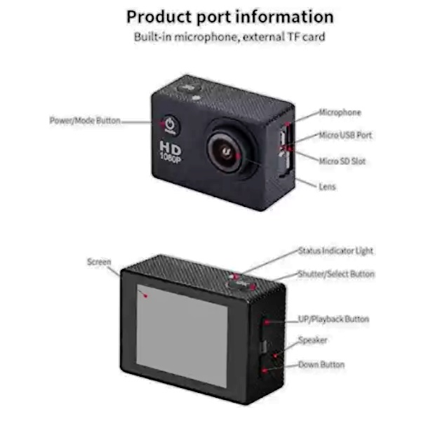 KP16 GO PRO HD 720P Mini Ultra 30M Underwater Waterproof Without Wifi Sports & Action Camera - Black, 12 MP