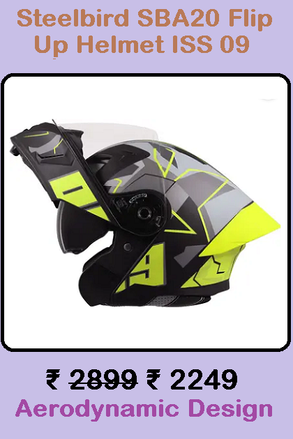Steelbird SBA20 Flip Up Helmet ISS 09 (Glossy Black-Neon Yellow) (SBA20BNY)