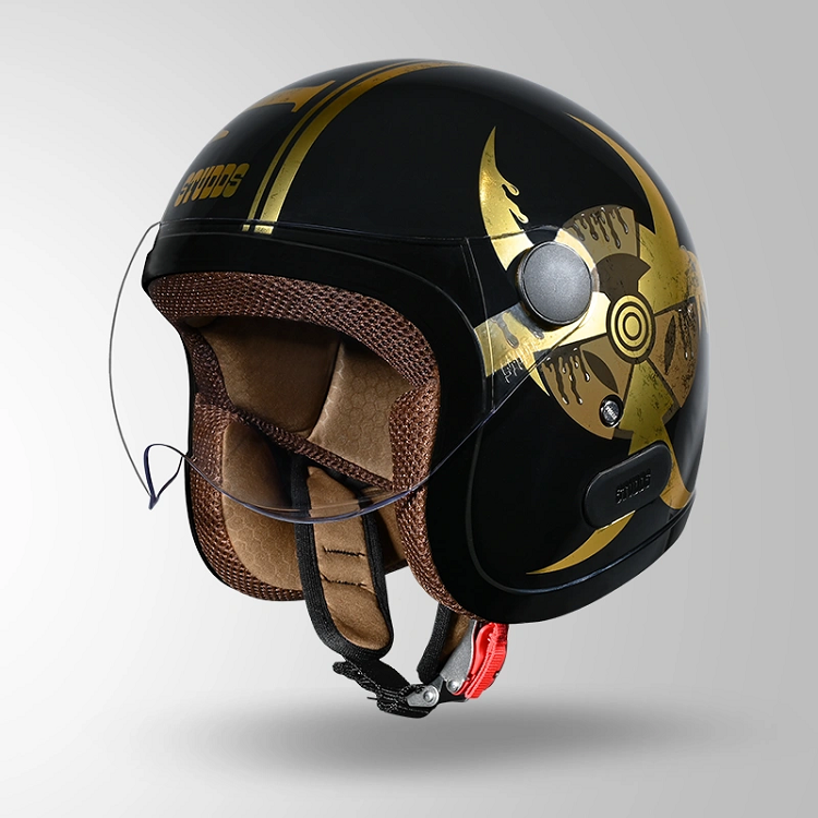 Studds Jet Toxic Black & Golden with Metallic Foil Open Face Helmet - SKU: SJTBGOF1